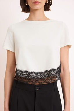 Ekru Relaxed Crop Dantel Detayl? Orme T-Shirt TWOSS26TS00224 - Trendyolmilla фото 3