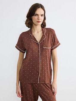 G?mlek Yaka Puantiyeli Kad?n Pijama Tak?m?