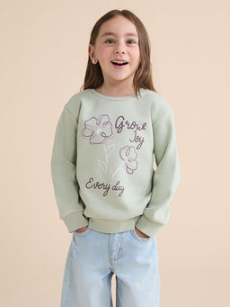 Bisiklet Yaka Bask?l? K?z ?ocuk Kal?n Sweatshirt