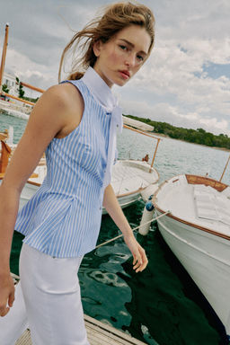 CAMISA RAYAS LAZO MANGA SISA / Azul / Blanco