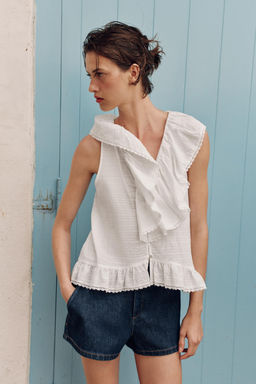 BLUSA VOLANTES PUNTILLA / Blanco - Zara фото 4