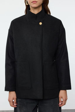 Siyah Regular Beli Lastikli Yunlu Midi Kaban TWOAW25KB00058