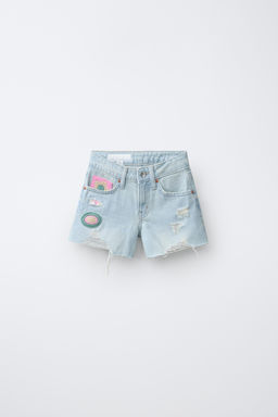 BERMUDA DENIM PARCHES CROCHET / Azul claro