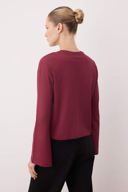 TRENDYOLMILLA Siyah Premium Ispanyol Kol Bisiklet Yaka Regular/Normal Kal?p Orme T-Shirt TWOAW24TS00008  фото 18