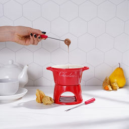 Набор для фондю «Лакомка», 300 мл, 2 шпажки, керамика, красный