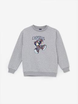 Bisiklet Yaka Bask?l? Uzun Kollu Erkek ?ocuk Sweatshirt