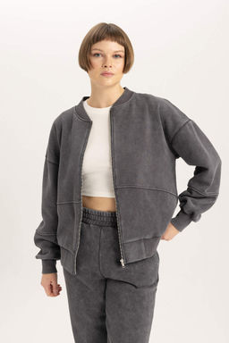 Кардиган-бомбер с выцветшим эффектом и воротником-стойкой Relax Fit - Defacto фото 3