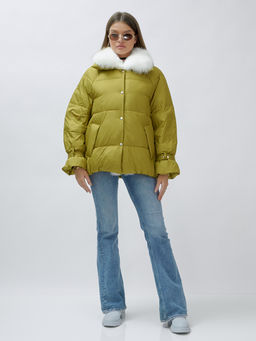 ВИДЕООБЗОР Куртка Бренд Visdeer ПРЕМИУМ КЛАССА зимняя с мехом ЕНОТА, горчичного цвета - Mtforce фото 2