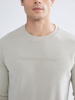 Bisiklet Yaka Bask?l? Erkek Sweatshirt