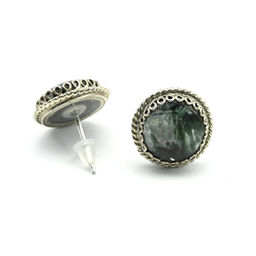 Серьги гвоздики серафинит (клинохлор) 13мм