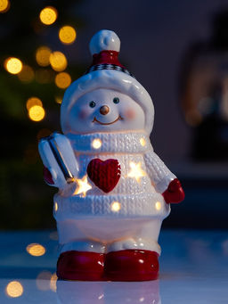 Светодиодная фигура «Снеговичок в свитере», 13.8×6×7 см, 1 LED, керамика, от батареек LR44×3 шт, тёплый белый свет