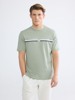 Bisiklet Yaka Bask?l? Penye Erkek Ti??rt