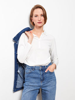 Polo Yaka D?z Uzun Kollu Pike Kad?n Ti??rt