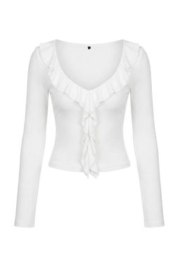 Ekru F?rf?rl? Fitted/Vucuda Oturan Orme Bluz TWOAW26BZ00287