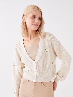 V Yaka Nak??l? Uzun Kollu Kad?n Triko H?rka