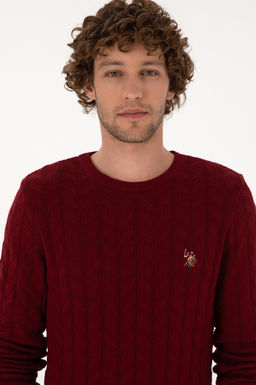 Erkek Slim Fit Bisiklet Yaka Desenli Bordo Kazak - U.s. polo assn фото 2