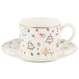 42939 GIPFEL Чайная пара CHRISTMAS: чашка 250 мл, блюдце 14 см. Материал: фарфор. Цвет: белый.