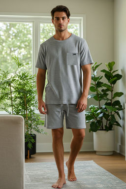 TRENDYOL MAN Lacivert Oversize Fit Fitilli Orme Sortlu Pijama Tak?m? TMNSS25PT00030