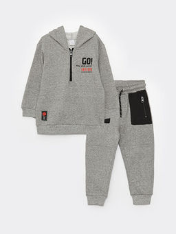 Bisiklet Yaka Uzun Kollu Bask?l? Erkek Bebek Sweatshirt ve E?ofman Alt 2li Tak?m