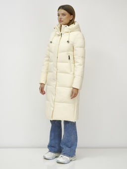 Пальто утепленное стеганное зимнее с капюшоном женское светло-бежевого цвета 9636_1SB - Mtforce фото 8