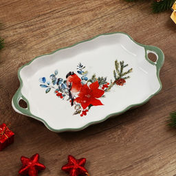 Блюдо новогоднее «Снегирь», 23×13×2.5 см, ручная работа