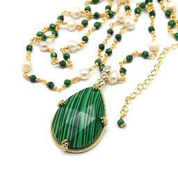 Бусы с подвеской "Капля" из малахита искусственного, 78см