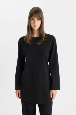 Regular Fit Bisiklet Yaka Basic Duz Uzun Kollu Tisort Tunik - Defacto фото 2