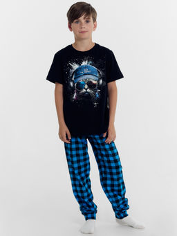 Комплект для мальчиков (футболка, брюки) сине-черный в клетку - Mark formelle фото 2