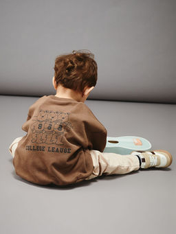 Bask?l? Erkek Bebek Sweatshirt ve Pantolon 2li