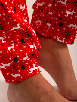 Костюм женский кулирка с брюками "ЗИМНИЙ ЛЕС" КРАСНЫЙ