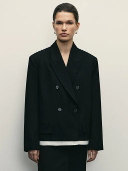 Двубортный жакет с контрастной деталью по низу / Zarina  фото 4