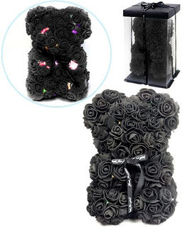 Мишка из роз светящийся в подарочной коробке, 25 см