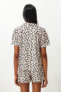 Trendyolmilla Bej-Cok Renkli Leopar Desenli Sortlu Orme Pijama Tak?m? THMSS24PT00285  фото 6