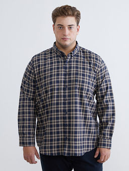 B?y?k Beden Regular Fit Uzun Kollu Ekose Gabardin Erkek G?mlek