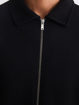 Standart Kal?p Polo Yaka Erkek Fermuarl? Sweatshirt