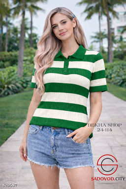 Женская футболка-поло в полоску