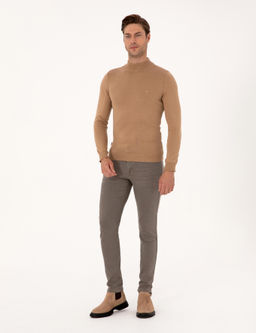 Camel Slim Fit Yar_m Bal_k__ Yaka Basic Triko Kazak
