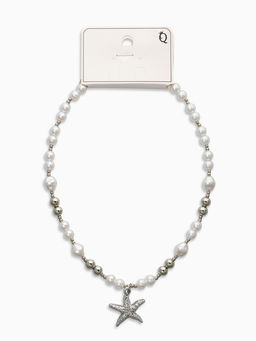 Кулон на жемчужных бусах «Морская звезда», 55 см, белый в серебре