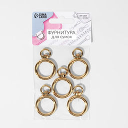 Кольцо-карабин, двойной, d=19/27 мм, толщина - 4 мм, с креплением 9×2.2 мм, 5 шт., цвет золотой