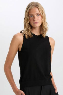 Fitted Bisiklet Yaka Kolsuz Basic Duz Triko Kazak