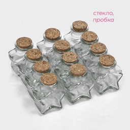 Цена за 12 шт. Банка для сыпучих продуктов Доляна «Парфе. Звезда», 50 мл, 6.8×3.9 см, с пробковой крышкой, стекло