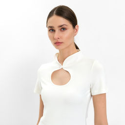 Футболка женская с вырезом MINAKU: Basic line, экрю, размер 44