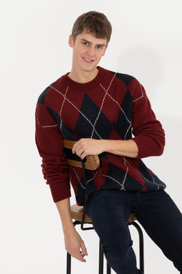 U. S. Polo Assn Мужской трикотажный свитер вишневого цвета с круглым вырезом