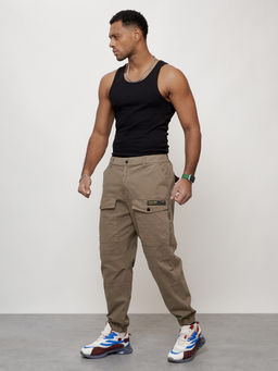 Джинсы карго мужские с накладными карманами, Турция бежевого цвета - Mtforce фото 6