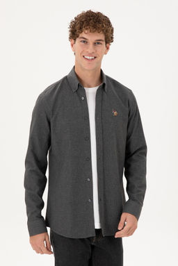 Мужская рубашка антрацитового цвета с длинным рукавом