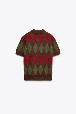 ARGYLE KNIT POLO CARDIGAN - Zara фото 6