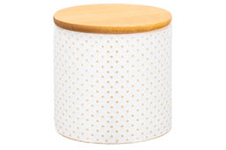 Банка д/хранения 450 мл 9,5*9,5*9,5 см "Бисер"с бамбуковой крышкой с силик.уплотнит. молочно-белый