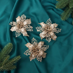 Цена за 2 шт. Ёлочные игрушки 3 шт. Цветы блеск резные на зажимах, 10.5 см, золото