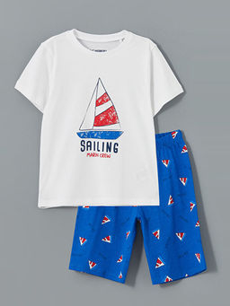 Bask?l? Erkek ?ocuk ?ortlu Pijama Tak?m?