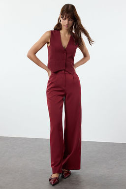Bordo Dugmeli Crop Dokuma Yelek TWOSS22YE0053